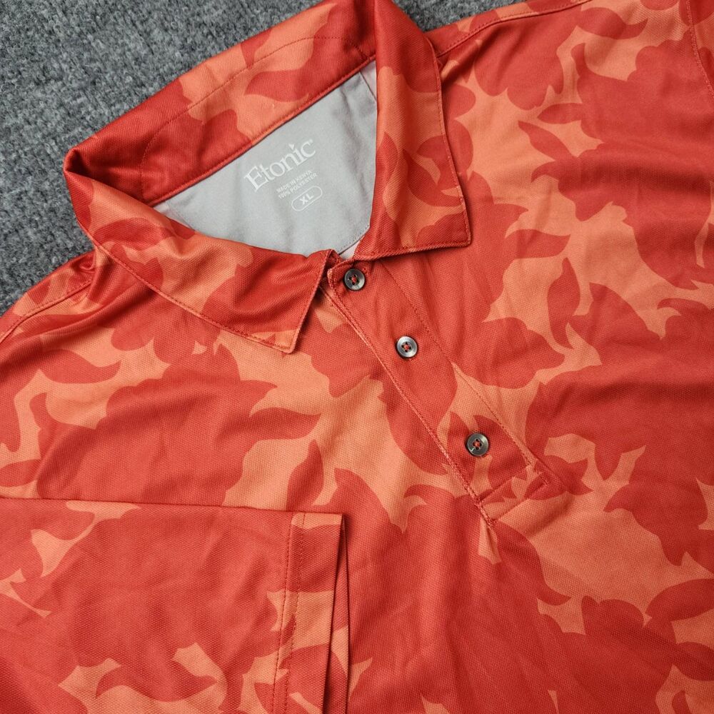 Etonic Polo Shirt Men Extra Large Red Peach Camouflage Abstract Golf Performance